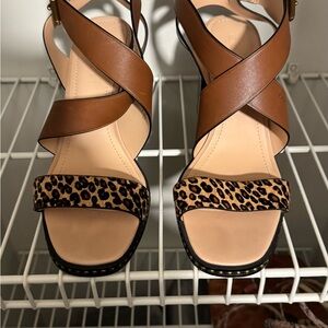 Coach Brown and Leopard Print Sandals
